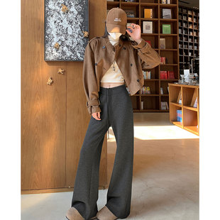 白色醋酸羊毛微喇裤女春季秋冬羊绒阔腿微喇休闲今年流行超火裤子