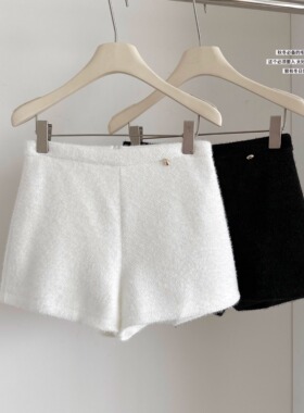白色千金小香风高级简约毛呢裤子女秋冬气质羊毛加厚阔腿休闲短裤