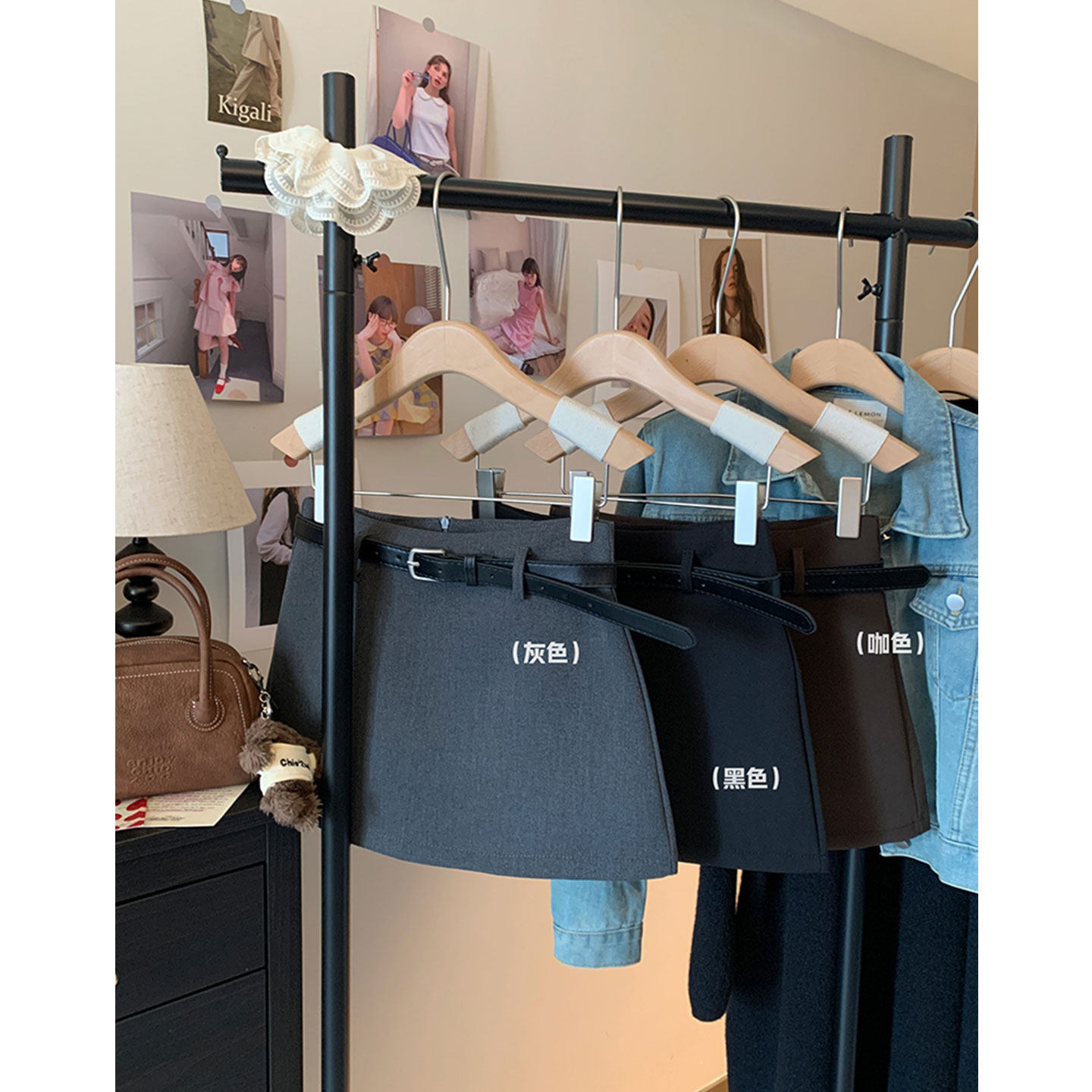 韩系高腰灰色西装半身裙女秋