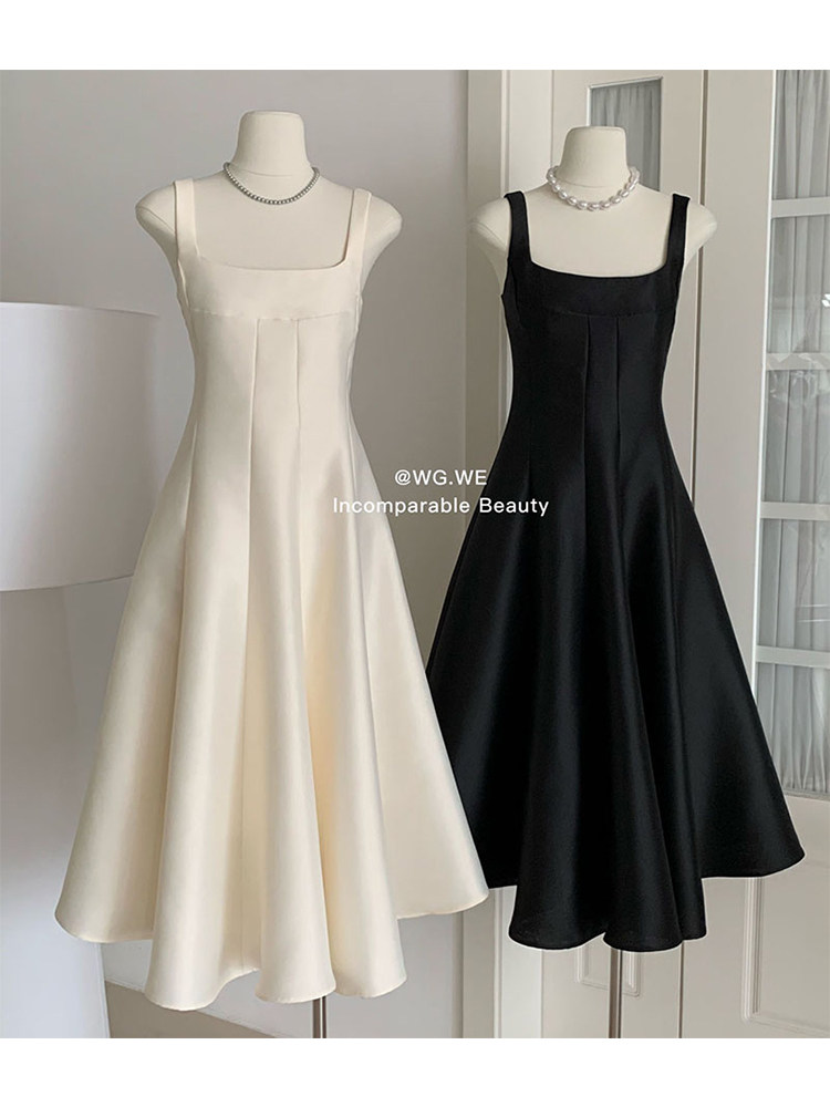 温柔缎面光泽收腰气质吊带连衣裙