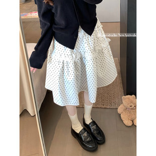 复古韩系灰色波点蓬蓬裙子女2026春夏新绝美巨好看宽松a字半身裙