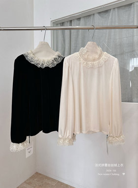法式复古气质丝绒衬衫女上衣2026春季高级感显瘦长袖黑色小众衬衣