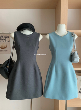 圆领收腰无袖背心连衣裙女夏季简约法式气质高级修身短裙