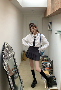 衬衫 白色宽松领带百搭长袖 上衣女学院风内搭衬衣 新款 2024初秋装