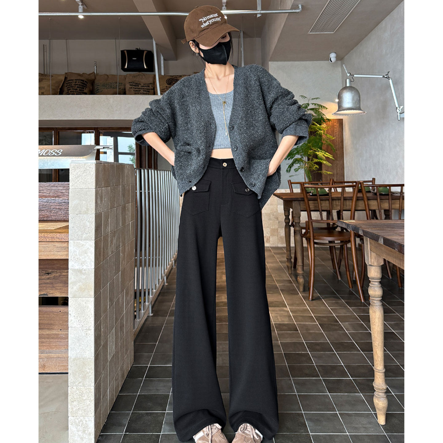 黑色窄版阔腿裤女加厚2026春季冬高腰垂感羊毛呢西装裤休闲直筒裤,女装/女士精品,休闲裤,淘宝优惠券,粉丝福利购,淘宝优惠卷