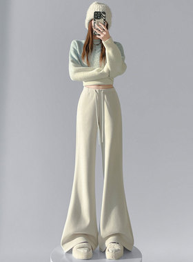 白色窄版直筒休闲阔腿裤女秋冬新款高腰超好看裤子气质羊绒糯米裤