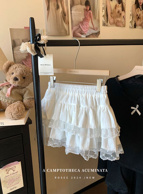 芭蕾风白色丝绒蛋糕裙黑色半身裙女2026春季蕾丝拼接a字蓬蓬短裙