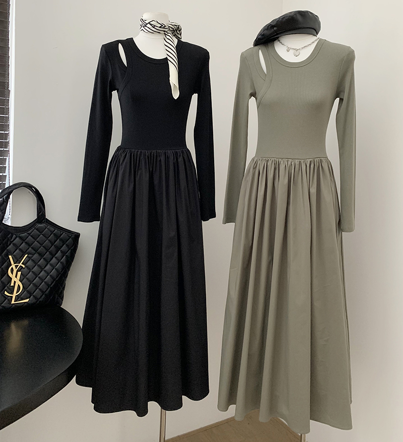 镂空针织长袖连衣裙女秋新款