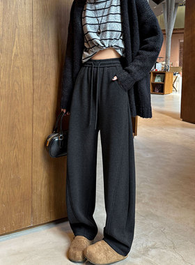 白色羊绒弯刀卫裤女装秋冬季新款休闲加绒糯米运动裤羊毛阔腿裤子