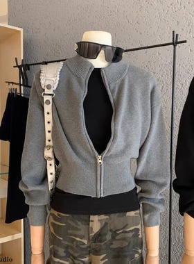 绝美巨好看立领短款毛衣拉链外套女秋冬修身收腰长袖上衣针织开衫