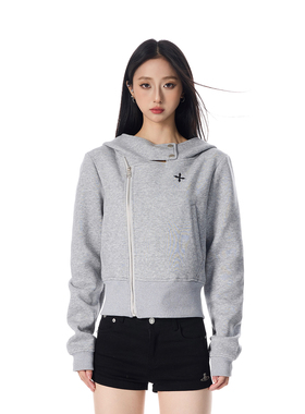 SREK美式复古双拉链保暖连帽卫衣外套女秋季运动开衫长袖上衣