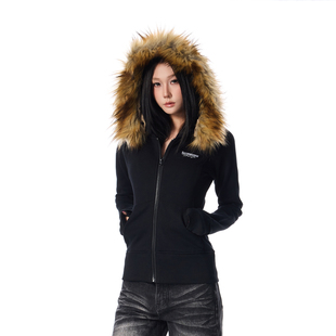 SREK美式复古辣妹毛领连帽卫衣女秋冬新款宽松休闲百搭开衫外套