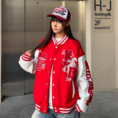 复古风棒球服男女情侣宽松刺绣字母拼色袖 SREK新款 休闲美式 外套潮