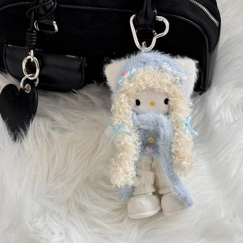 手作长腿猫卷毛毛绒包挂件