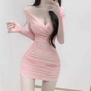 女人味韩版 弹力性感修身 新款 春装 连衣裙显瘦包臀名媛收腰遮肉短