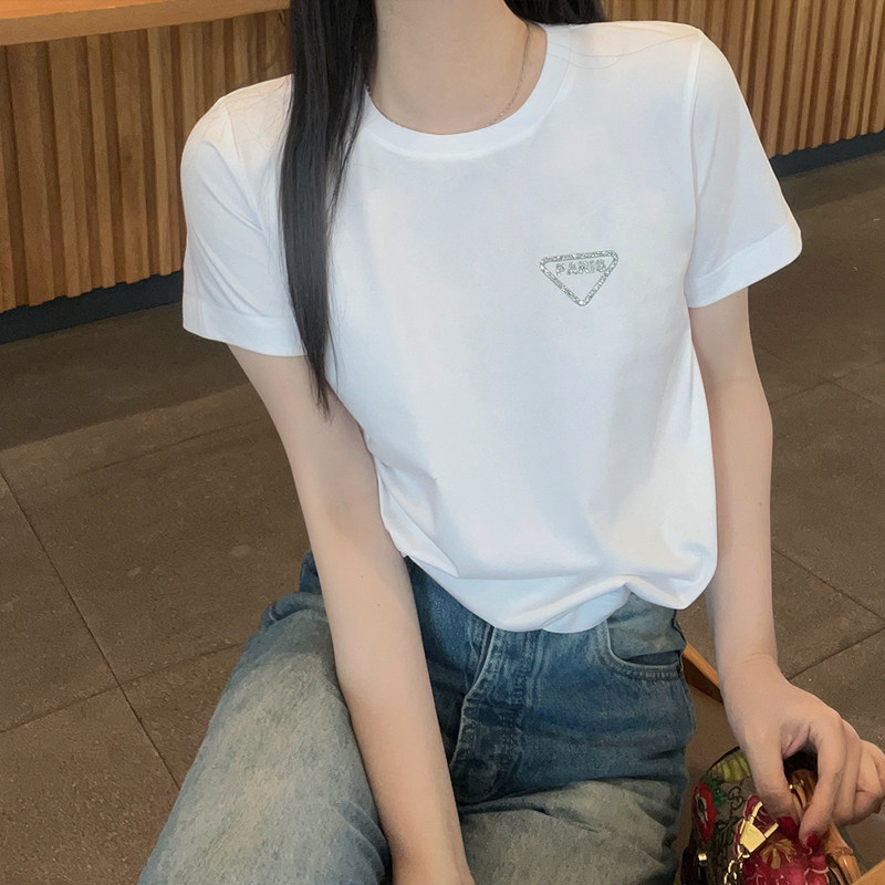 欧洲站白色纯棉短袖t恤女2025年夏季新款ins潮设计感宽松印花上衣