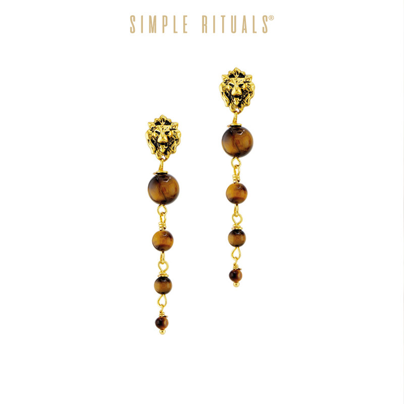 Simple Rituals25新款摩登罗马狮头虎眼石露珠滴坠耳环复古轻奢