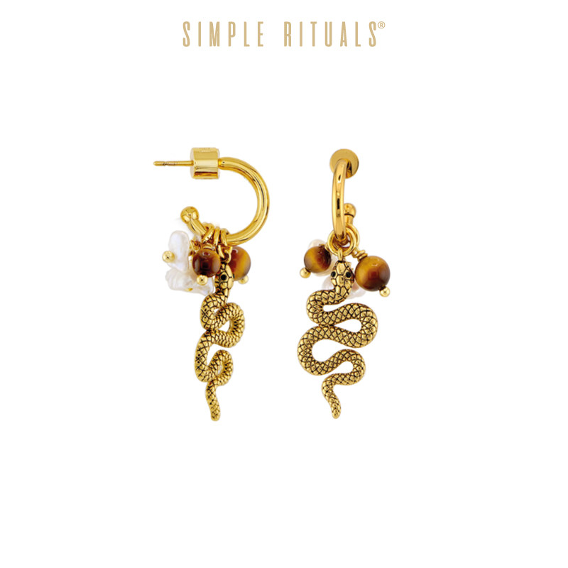 Simple Rituals虎眼石珍珠蛇坠耳环轻奢小众耳钉高级设计感耳饰