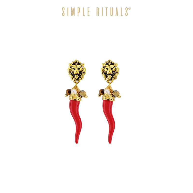 Simple Rituals狮头虎眼石红辣椒耳环轻奢耳钉配饰生日礼物耳饰