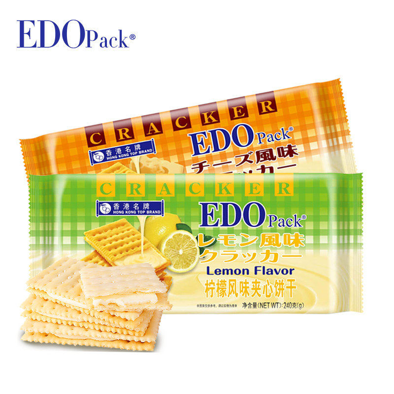 edopack柠檬芝士榴莲乳酸菌味夹心苏打饼干240g怀旧零食小吃