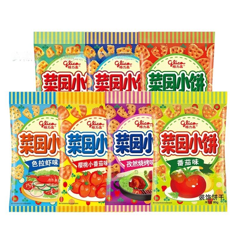 格力高菜园小饼葱辣味装饰饼干80g番茄味薄脆饼干零食小吃休闲