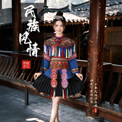 侗族新款少数民族贵州服饰刺绣苗族舞蹈演出服装成人女演出服