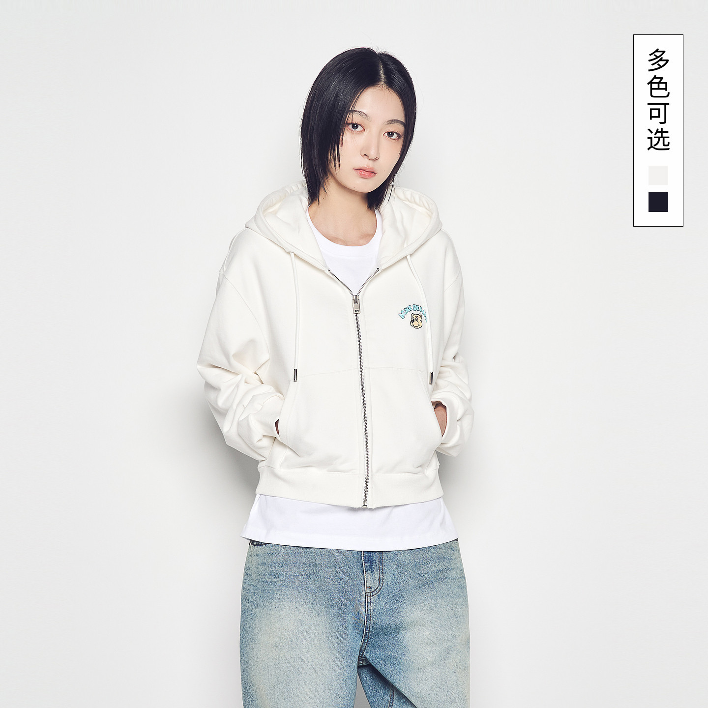 ADLV 韩国潮牌2025秋冬新品连帽卫衣迷你AC小熊短款女士帽衫外套