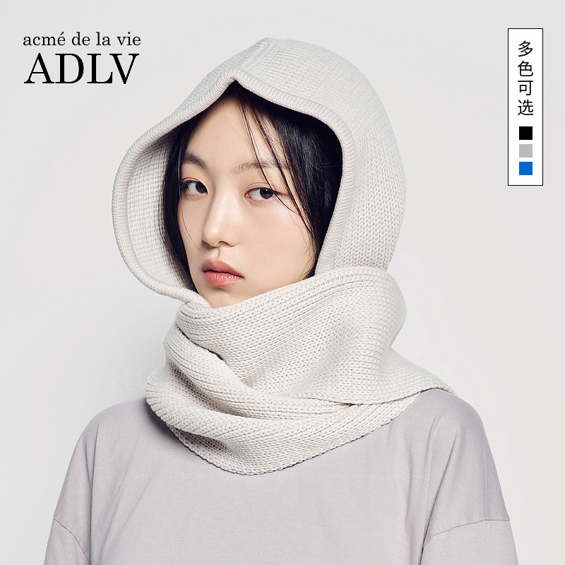 ADLV韩国潮牌秋冬季毛线针织帽纯色帽子围巾一体围脖保暖冷帽男女