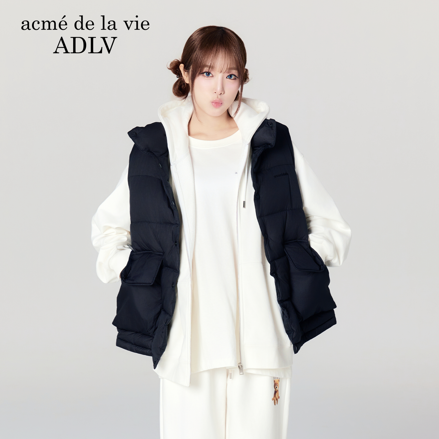 ADLV韩国潮牌25秋冬新款YENA同款外套立体口袋羽绒马甲外套男女款