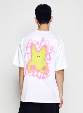 ADLV金在中KJJ同款2025新款短袖T恤模糊兔子宽松男女款圆领上衣服