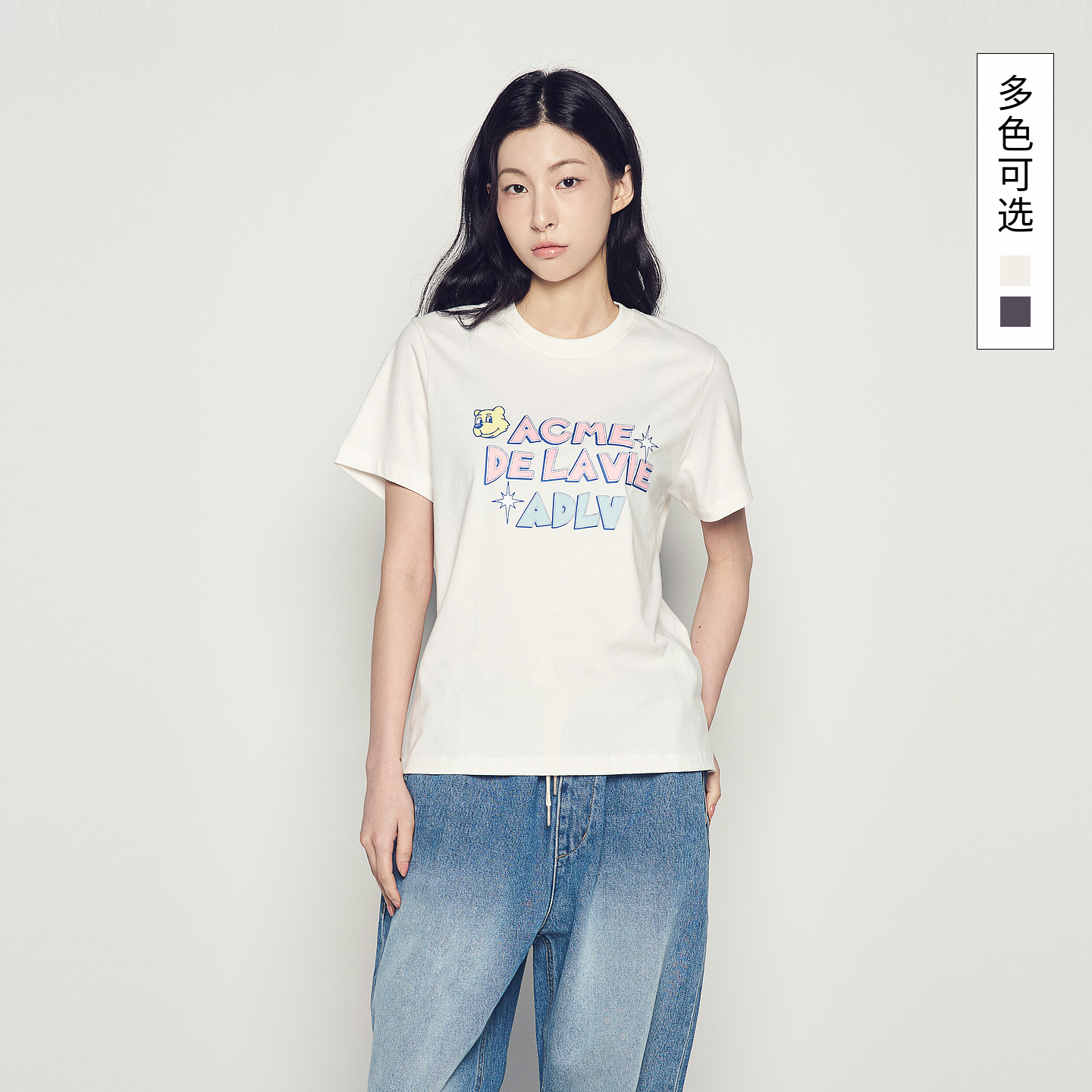 ADLV韩国潮牌2025秋季新品糖果风女士T恤宽松休闲圆领短袖上衣