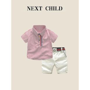 Child男童夏季 帅气短裤 英伦衬衫 英国Next 套装 儿童洋气纯棉两件套