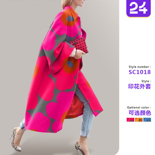 外套印花宽松风衣女 喇叭袖 2025秋冬新品 wish独立站ebay亚马逊长款