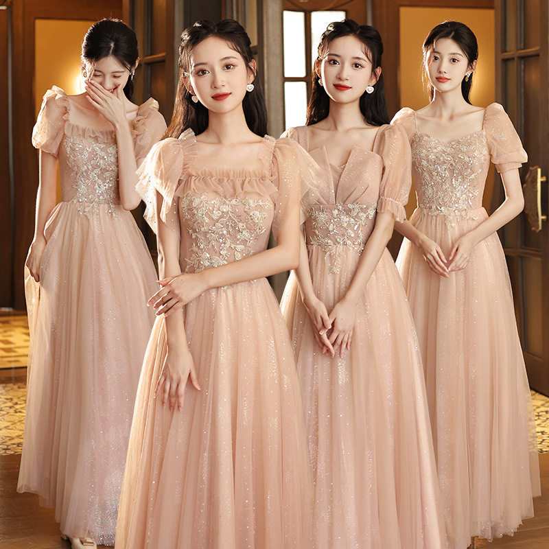 婚礼粉色伴娘服2025新款秋季仙气小众姐妹团礼服裙女平时可穿