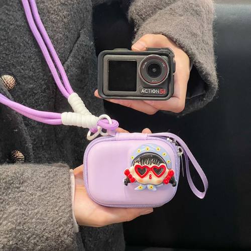花帽女孩适用大疆Action6运动相机收纳包卡通可爱大疆action5pro/4/3收纳包影石360AcePro2运动相机包防摔