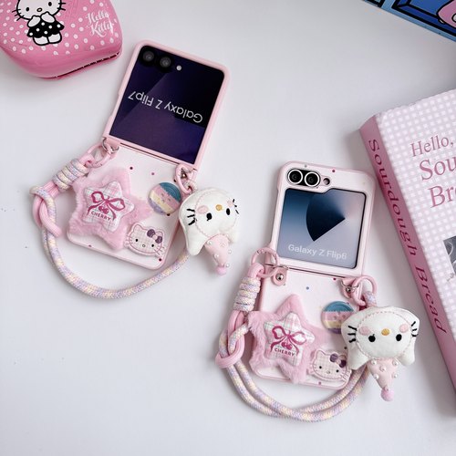 适用三星Zflip7/7FE手机壳ins日韩卡通可爱波点kt猫zflip5折叠屏zflip4全包zflip6手链zflip3保护套翻盖少女