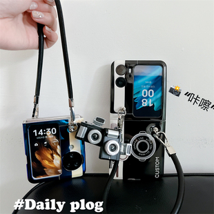 个性创意复古相机适用oppo findn3flip手机壳小折叠屏咔嚓闪光手绳oppo findn2flip手机壳男女款防摔软胶保护