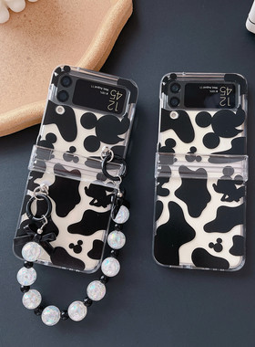 黑色米奇三星zflip4手机壳折叠屏Galaxy zflip3保护套SM-F7210透明防摔壳W23 Flip4个性创意女款翻盖W7023