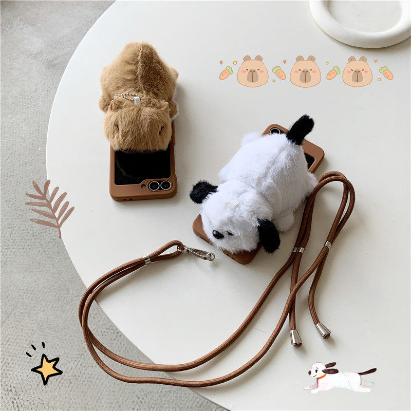 适用三星zflip6手机壳折叠屏zflip5保护套韩风毛绒卡皮巴拉翻转史努比zflip4防摔硬壳可爱女款ZFlip3斜挂绳
