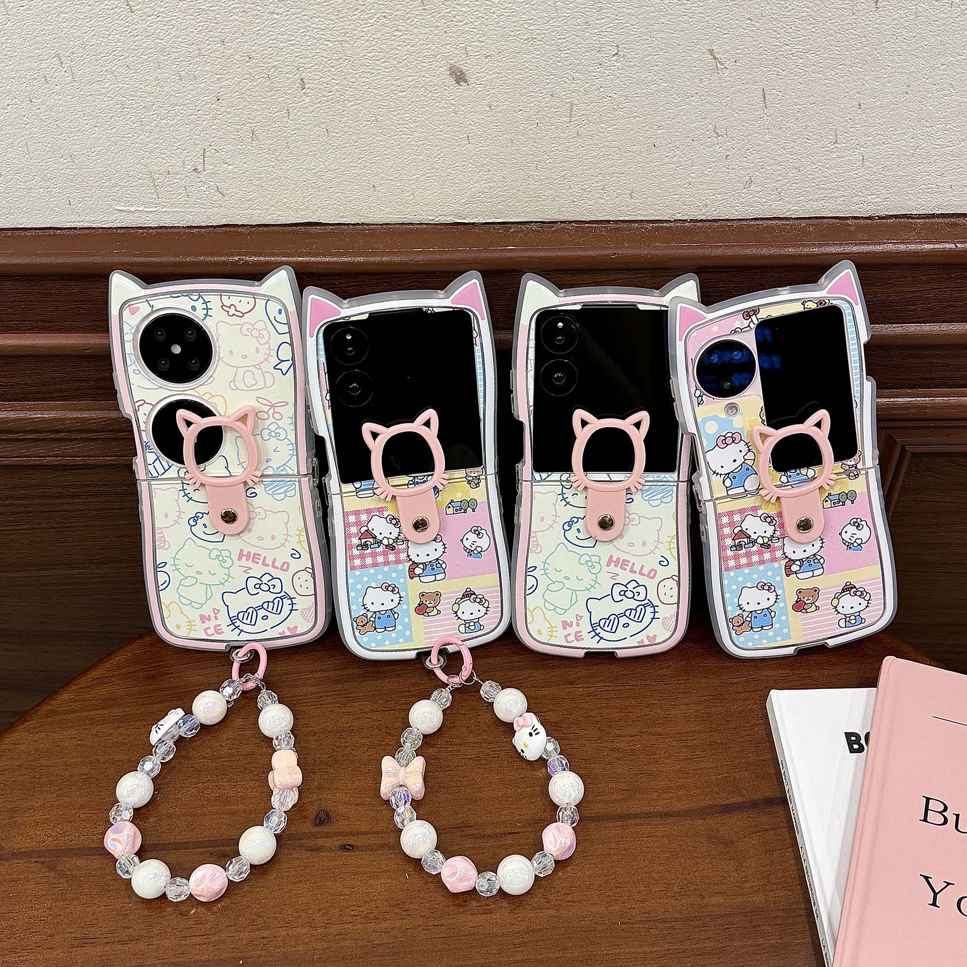 线条Kitty三星zflip6手机壳折叠屏小米mixflip保护套华为pocket2防摔软壳N3FLIP可爱女款novaflip指环扣purax