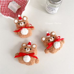 适用苹果airpods4保护套airpods3保护壳毛绒红蝴蝶结小熊第二代苹果蓝牙耳机套盒ipod软壳airpodPro2秋冬女款