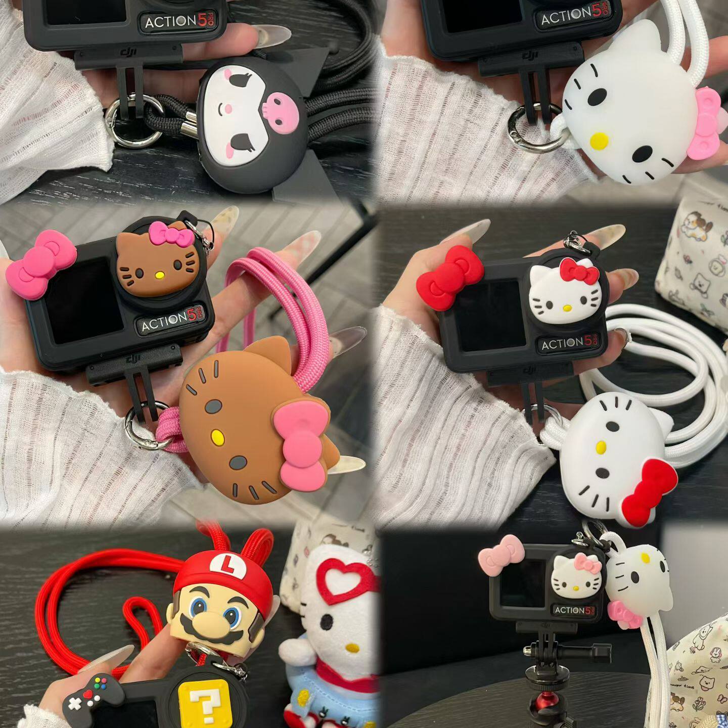 卡通米妮适用大疆Action6代运动相机保护套防摔防刮大疆action5pro/4/3运动相机镜头盖保护套防尘壳带挂脖绳