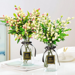 仿真绿植橄榄果红果子浆果豆枝发财果餐桌圣诞节树枝装饰假花摆件