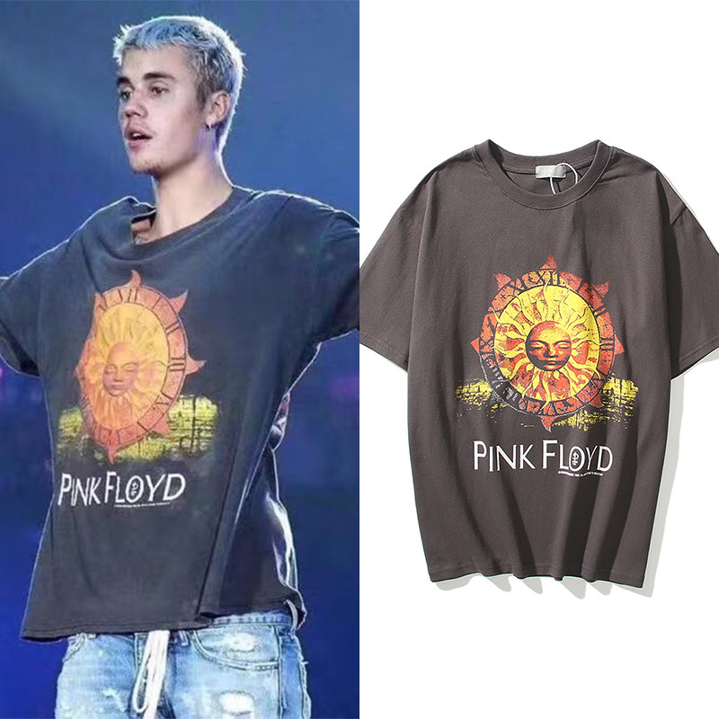 pink floyd比伯同款太阳神复古宽松短袖t恤欧美街头潮牌高街体恤
