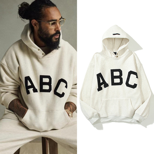男女潮 主线ABC植绒印花高街加绒套头卫衣宽松连帽衫 美式 FOG第七季