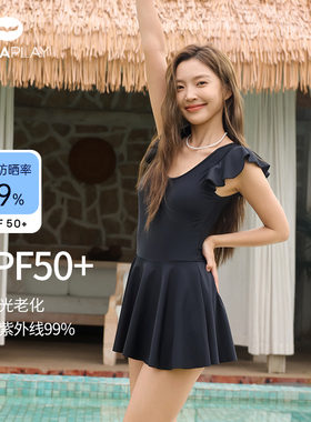 安泊来黑色性感泳衣女泡温泉泰式独特泡澡服露背镂空裙式游泳衣