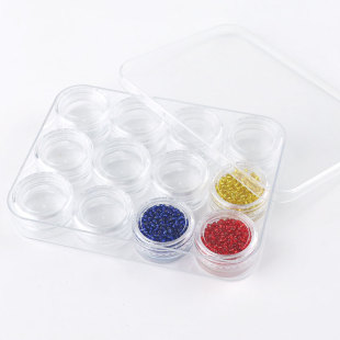 内有12个小圆盒 配件分类盒贴钻收纳 长方形塑料透明点钻盒