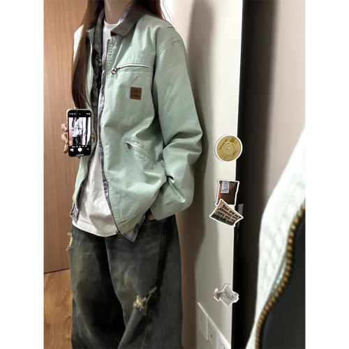 美式复古小香风撞色翻领工装外套