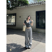 紧身别致绝美性感短款 t恤女夏季 上衣 辣妹半开领纽扣正肩短袖 美式