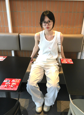 纯棉白色运动打底宽肩吊带背心女夏外穿宽松坎肩内搭无袖t恤上衣